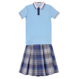 Designed Polo shirt for women, British style school uniform suit, customized blue plaid culottes, customized school uniform and class uniform, British style school uniform suit for women,  Contrast collar  SSU-008 Designed Polo shirt for women, British style school uniform suit, customized blue plaid culottes, customized school uniform and class uniform, British style school uniform suit for women,  Contrast collar  SSU-008